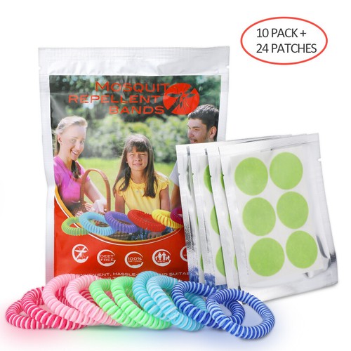 10Pack + 24Pcs Repellent Mosquito Bracelet Band Pest Control Insect Bug Repeller
