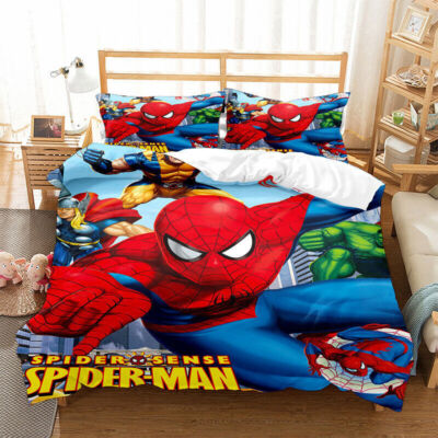 US Size 3D Spider-Man 3pcs Bedding Set Duvet Quilt Cover Pillowcases Fast Ship