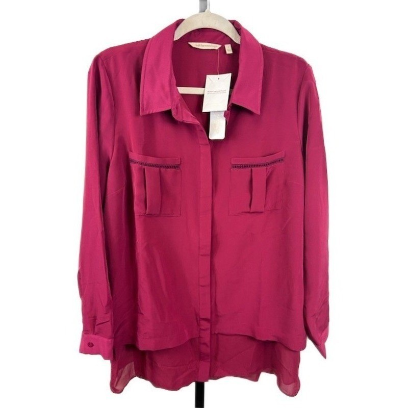 NWT Soft Surroundings Blouse Women's Size Large Sangria Pockets Button Up Shirt
