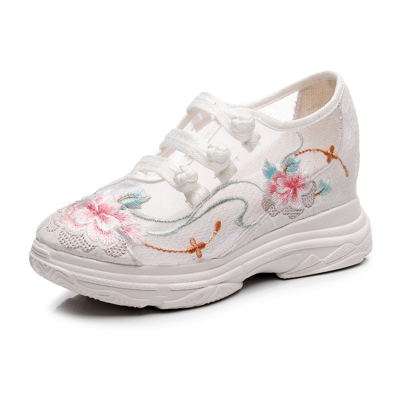 Donna Floreale Ricamo Rete Scarpe da Ginnastica Traspirante Cinese Morbido