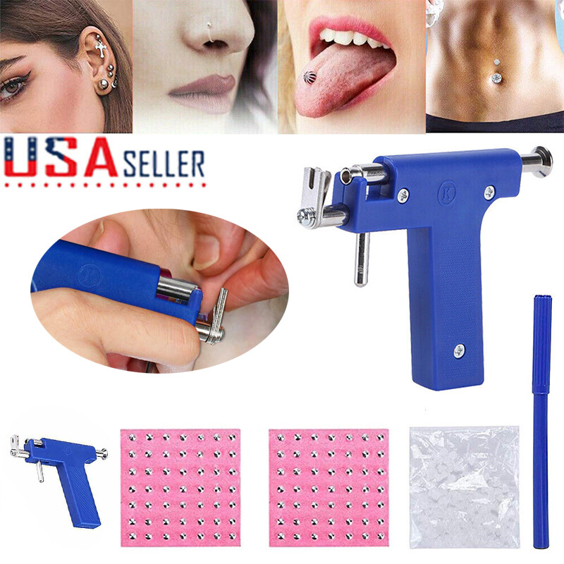 Professional Ear Piercing Gun Body Nose Navel Tool Kit Set Jewelry 98 Studs DIY