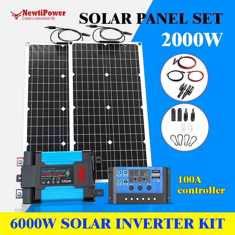 110V220V 6000W Flexible Solar Panel System Kit 12V Battery Charger Controller