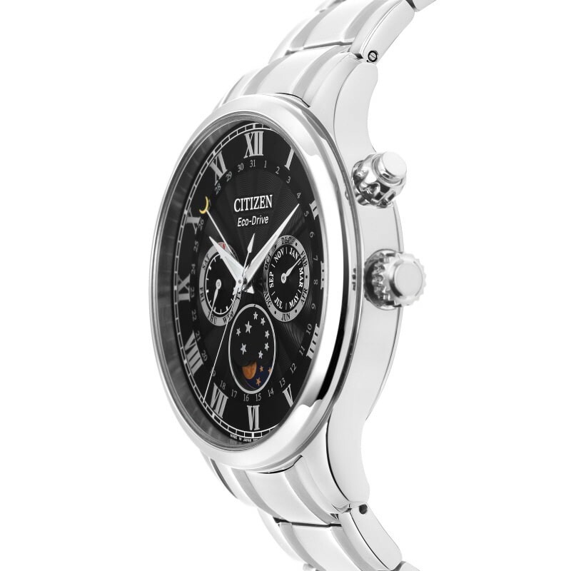 Pre-owned Citizen Eco Drive Moon Phase Mens Watch 42mm 50meter Stainless Steel Japan Made