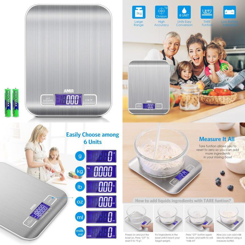 AMIR Digitale Küchenwaage, 5000g x 1g Briefwaage, Digitalwaage Professionelle W