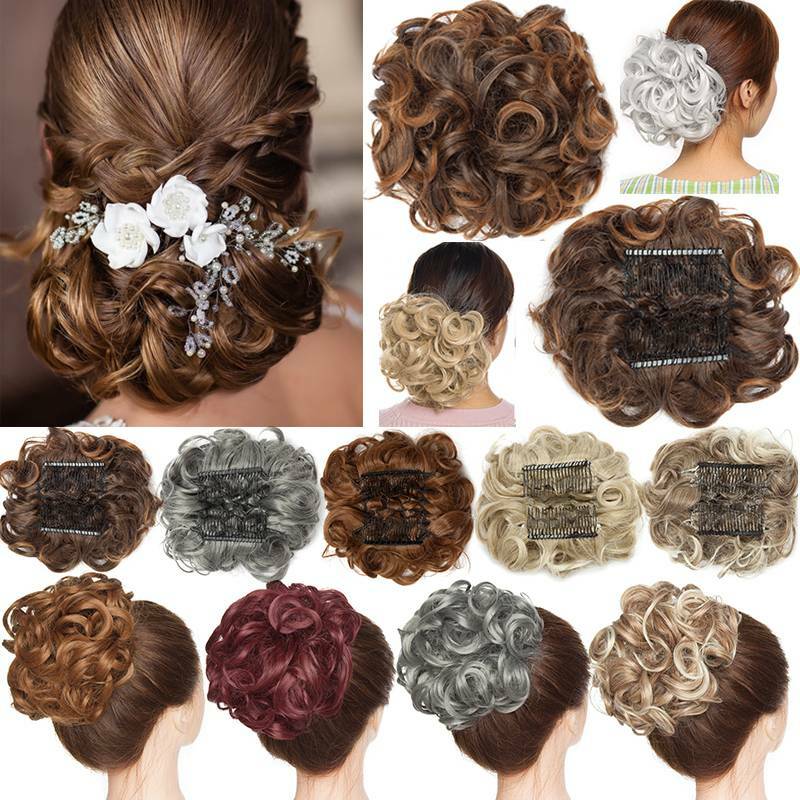 Big Curly Messy Bun Hair Extension Chignon Updo Comb Clip In