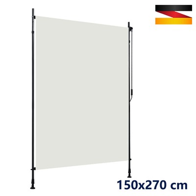 Außenrollo Senkrechtmarkise Sonnenschutz Sichtschutz 150x270 cm Creme