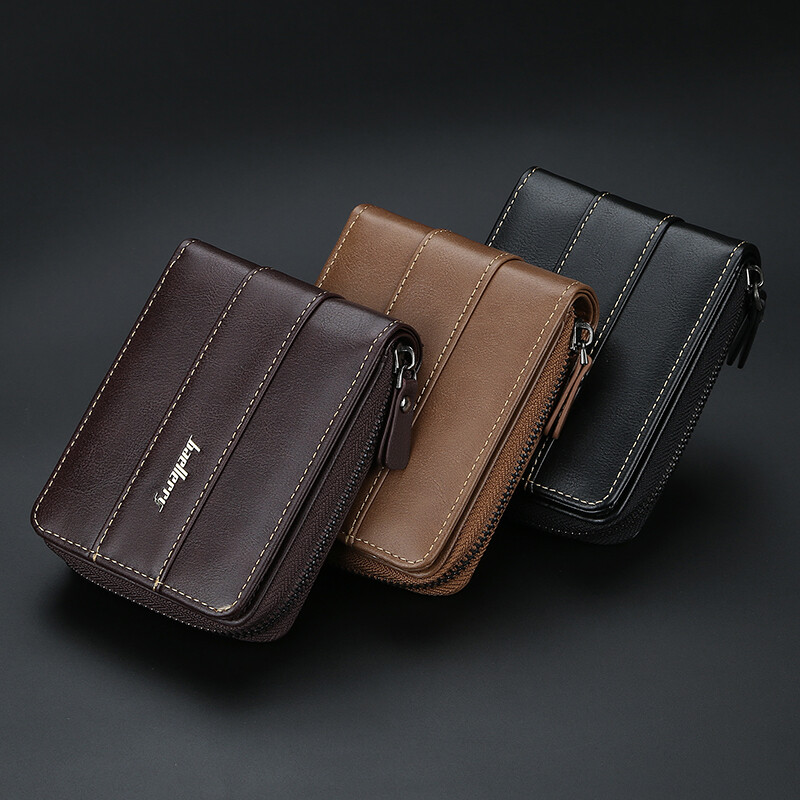 Mens Genuine Leather Zipper Wallet RFID Blocking Bifold Zip Around Card Holder