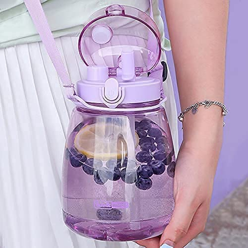 Kawaii Water Bottle with Straw 45Oz, with Two Ways to Dinking Modern Cute Water