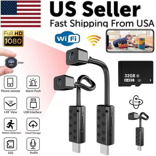 Wi-Fi-enabled compact surveillance camera with accessories.