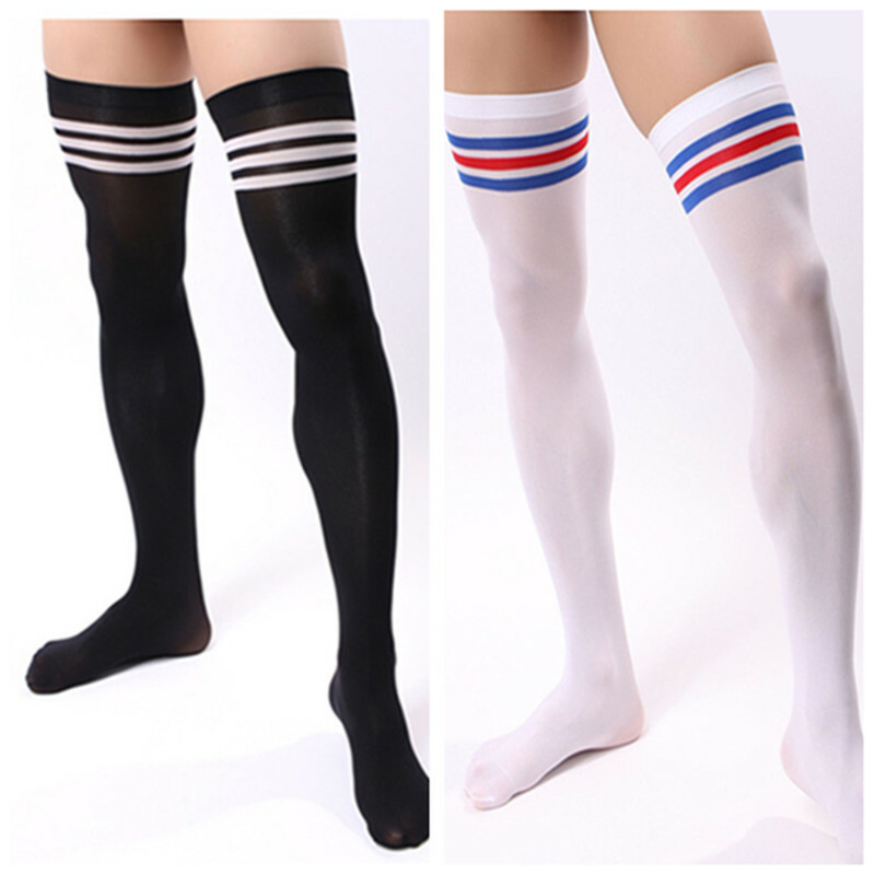 Velvet Thigh Stocks Sport Striped Long Socks Men Soccer High Stockings