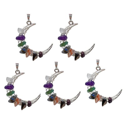 5pcs Healing 7 Chakra Crystal Stone Moon Necklace for Creative Birthday Gift