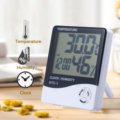 LCD Digital Thermometer Indoor Bedroom Temperature Hygrometer Meter Clock Home