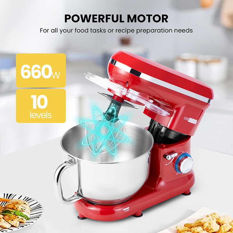 Electric Food Stand Mixer 660W 10 Speed 6 Quart Tilt-Head Kitchen Beater Red