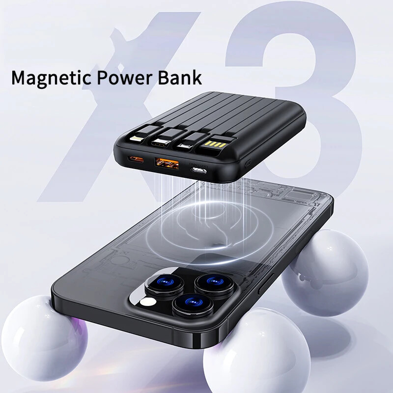 30000mAh Power Bank Magnetic Battery Pack Wireless Charger for iPhone 15/14/13