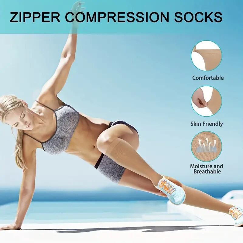3PK Zippered Compression Socks Closed Toe 20-30mmHg with Zipper Safe Protection