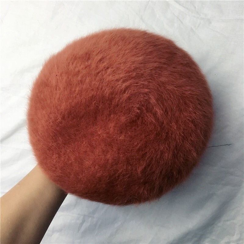 Women Fluffy Rabbit Fur Beret Hat Soft Warm Autumn Winter Sweet Cap Solid Color