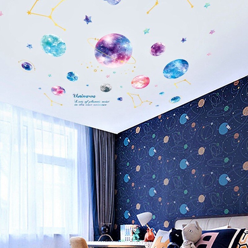 Details About 9 Planet Wall Stickers Solar System Outer Space Wall Art Decal Bedroom Diy Owr