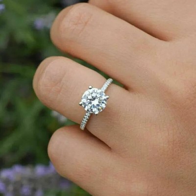 1Ct Round Lab Created Diamond Engagement Ring 14K White Gold Plated