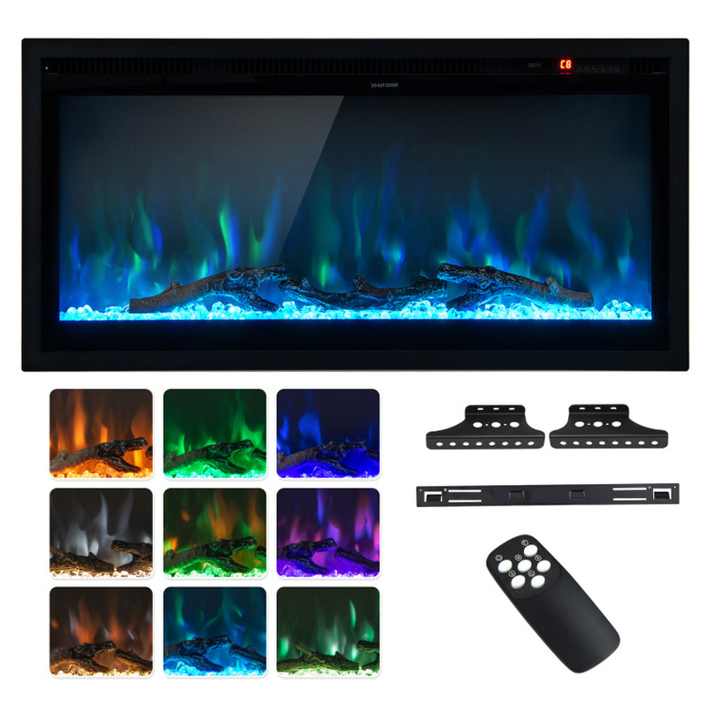 In-Wall Recessed Electric Fireplace Remote Control Adjustable Brightness