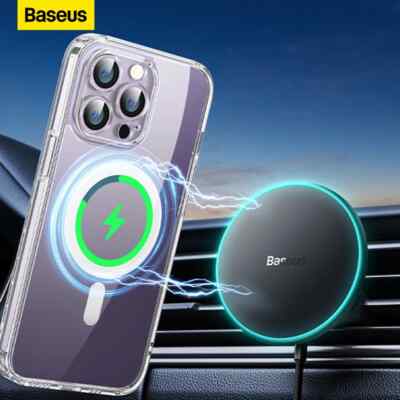 Baseus 15W Fast Car Wireless Charger Magnetic Phone Holder For iPhone 15 14 13