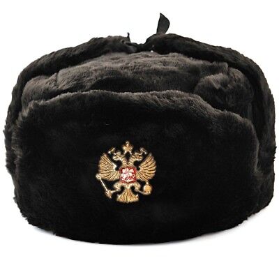 Ushanka Russian Hat Black Made Russia Faux Fur Ушанка Ear Flap Mens Winter Hat