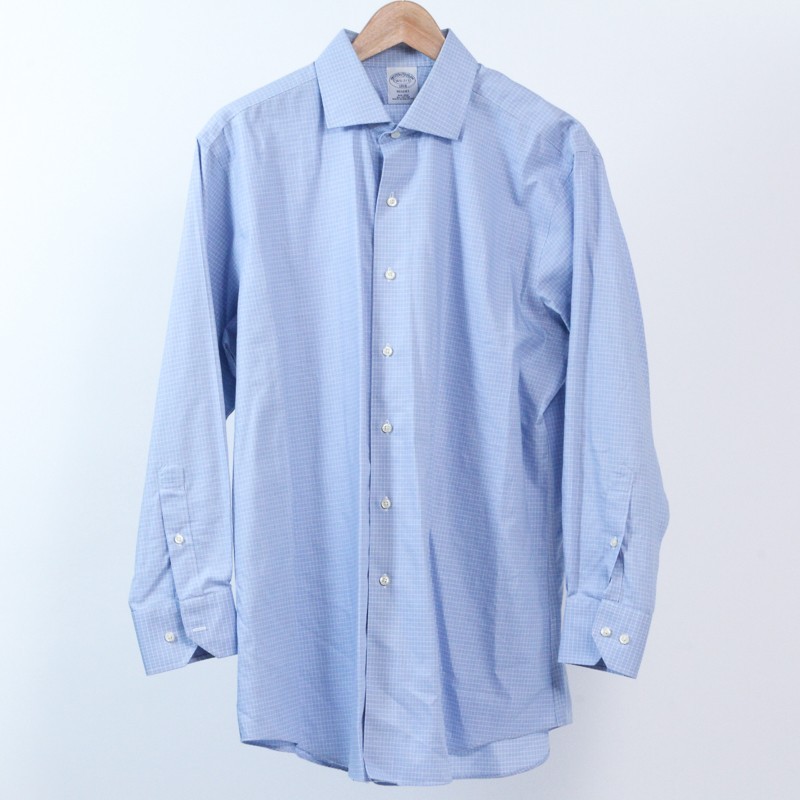 Brooks Brothers Regent Fit Dress Shirt 16.5 2/3 Blue Micro Check Button Down