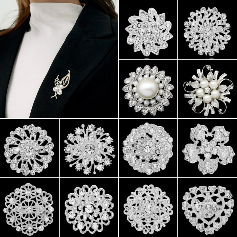 Fashion DIY Bouquet Pearl Crystal Flower Brooch Pin Women Wedding