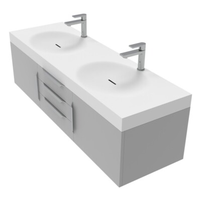 Thames 60'' W x 19'' D x 17.75'' H Wall-Mounted Double Bathroom Gray Vanity