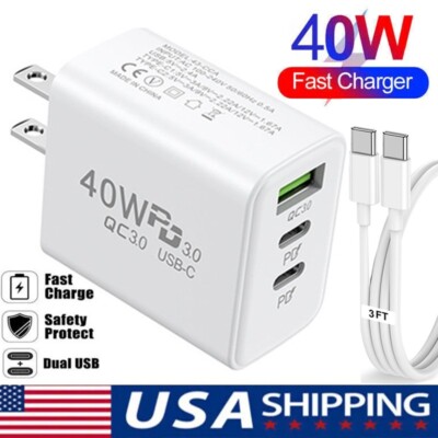 40w Type USB-C Super Fast Wall Charger+ 3FT Cable For Samsung Galaxy S23 S22 S21