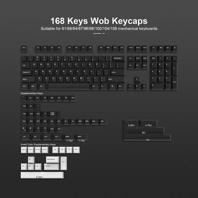 189 Key PBT Double-Shot Black Grey ISA Profile Keycaps for MX Switches GK61