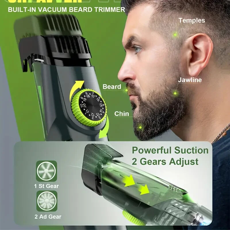 Vacuum Beard Trimmer for Men, Mustache Trimmer with 20 Length and Styles Adju...
