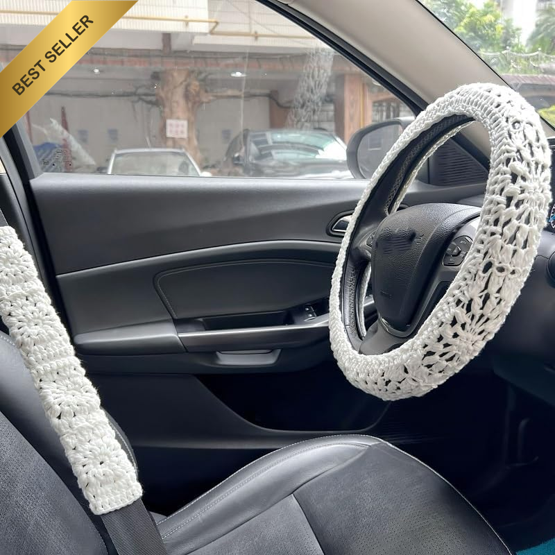 Flower Steering Wheel Cover, Universal Fit, Crochet, Sunflower Pattern, Car Acce