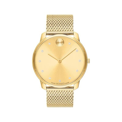 Pre-owned Movado Brand  Bold Thin Men's Gold Tone Stainless Steel Quartz Watch 3600903