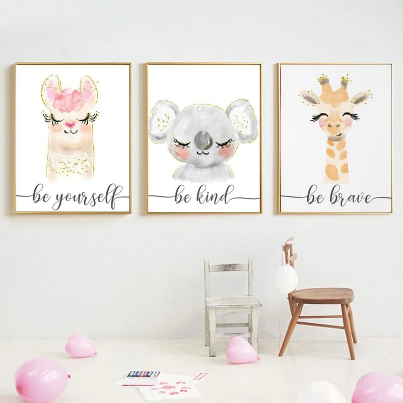 Decoration Koala Giraffe Alpaca Art Poster Children's Canvases Room Paintings