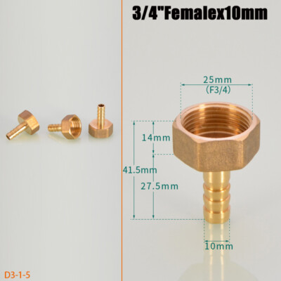 Brass Female x Hose Barb Straight Connector Adaptor Tube Fitting BSP1'' 1/2'' 3/4''