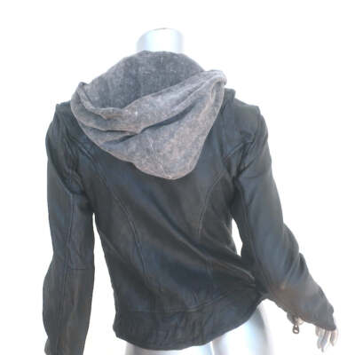 Pre-owned Doma Zip-out Hood Leather Jacket Black Size 0
