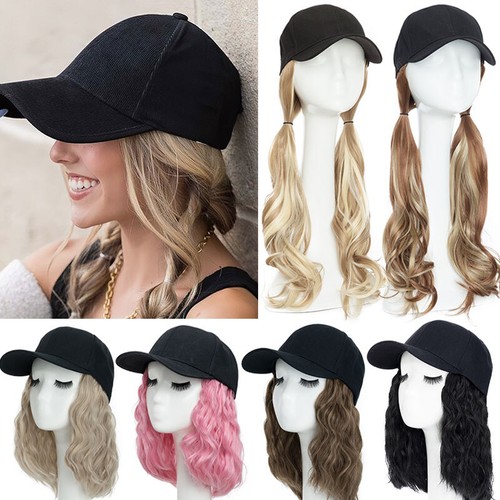 Highlights Straight Bob Wig Baseball Hat With Synthetic Hair Baseball Cap Wigs