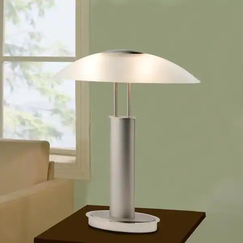 Avalon Modern 2-Tone Nickel Table Lamp with Oval Glass Shade, 3-Way Touch Switch