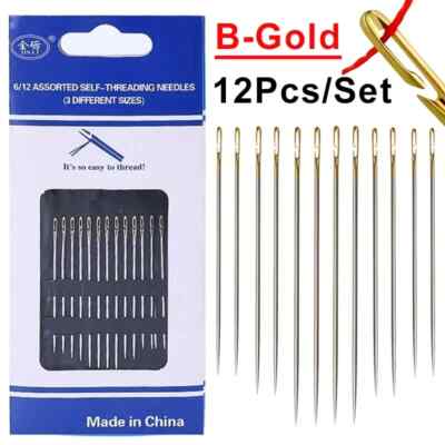 12Pcs Blind Sewing Needles Elderly Big Hole Stainless Steel Self Threading Ne