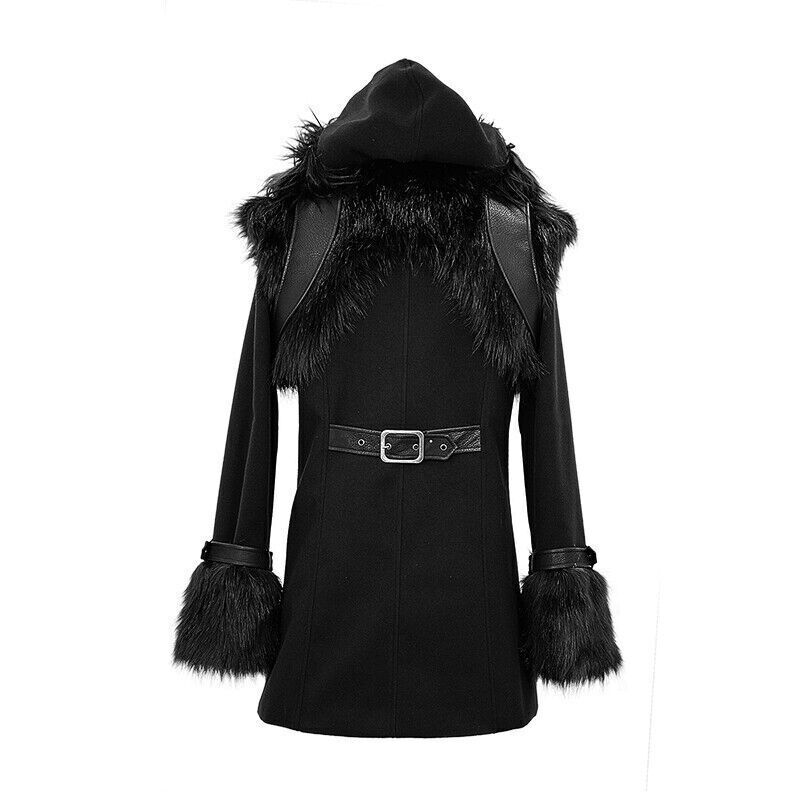 DEVIL FASHION DEVIL FASHION BLACK MEN GOTHIC PUNK WINTER HOODED COAT WITH DETACHABLE ACCESSORY