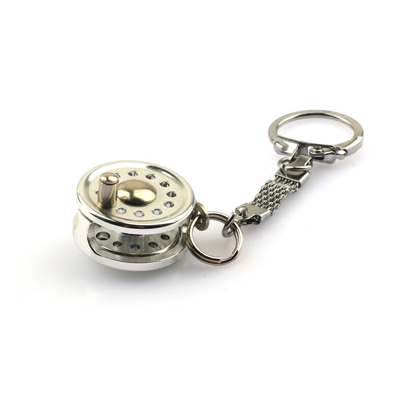 Metal Fishing Keychain Crankable Fish Reel Keychain Mini Fishing Reel Craft Part