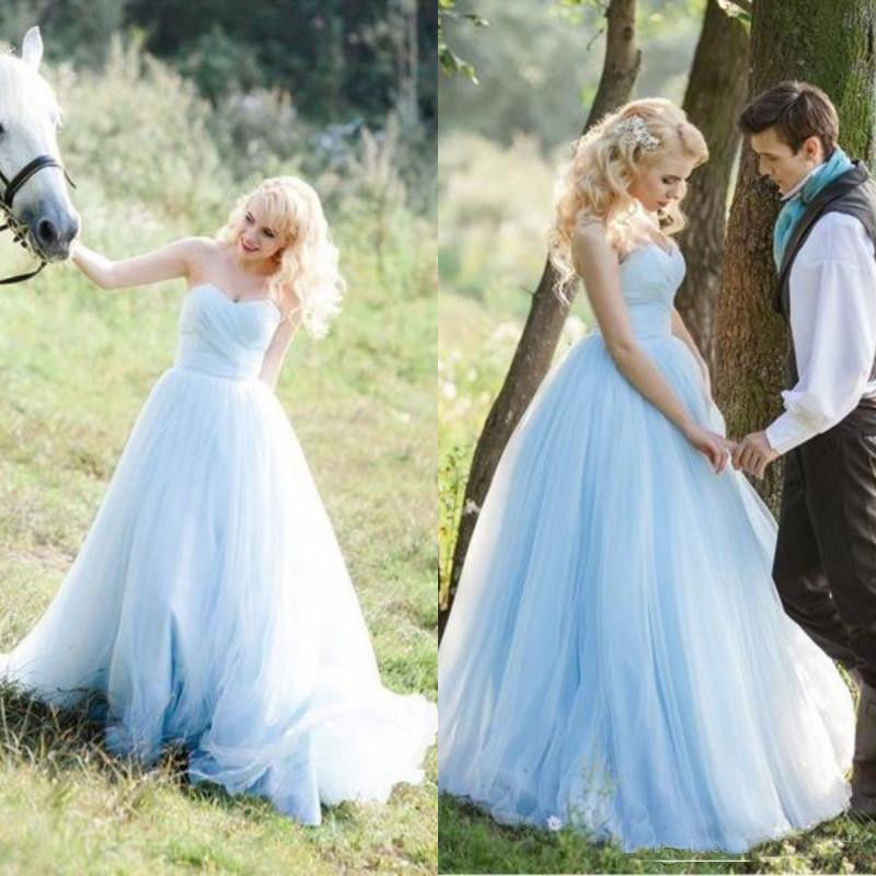 Light Blue Sweetheart Country Garden Wedding Dresses Princess