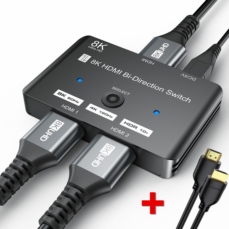 HDMI Switch 8K Splitter Bidirectional HDMI Switcher 2 in 1/ 1 in 2 out HDCP 2.3