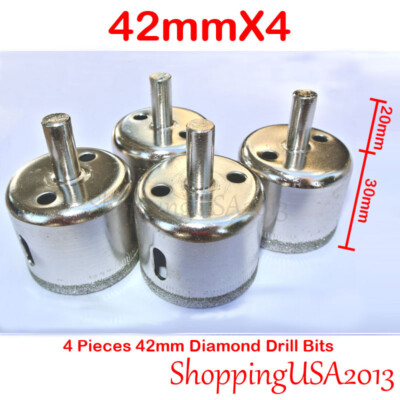 4X 42mm Diamond Drill Bits Set Hole Saw Cutter Chuck Tool Glass Marble Granite
