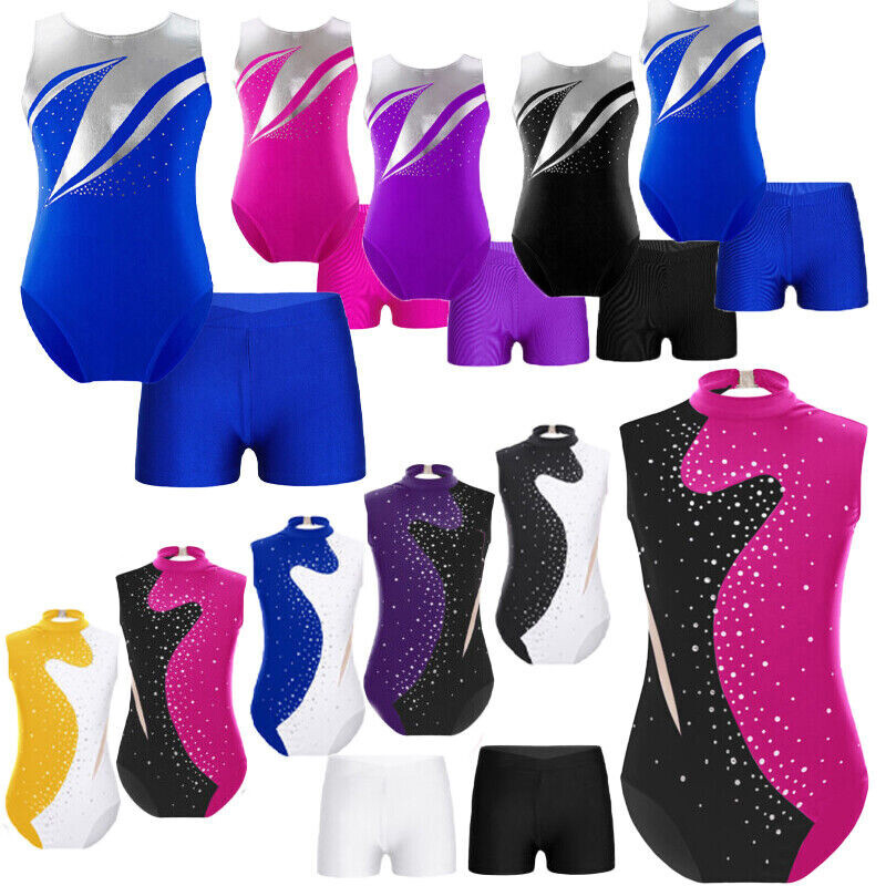 RUNQHUI Damen Gymnastik Leotard Metallic-Patchwork Mit Strass - Ballettanzug Wettbewerb