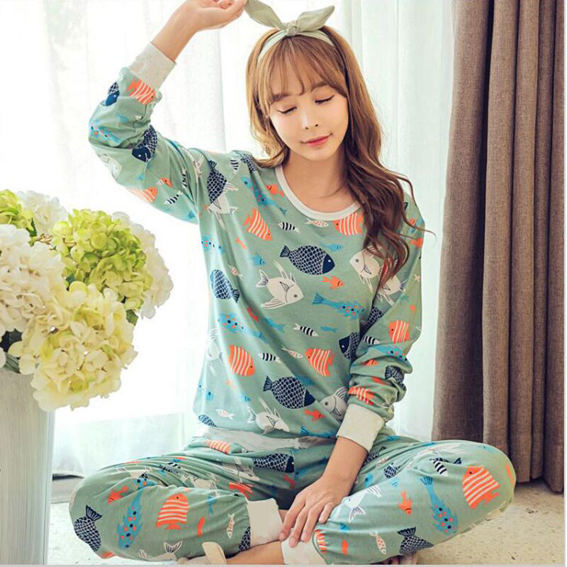 Button Front Pajamas for Girls Cute Cartoon Printed Cotton Sleepwears