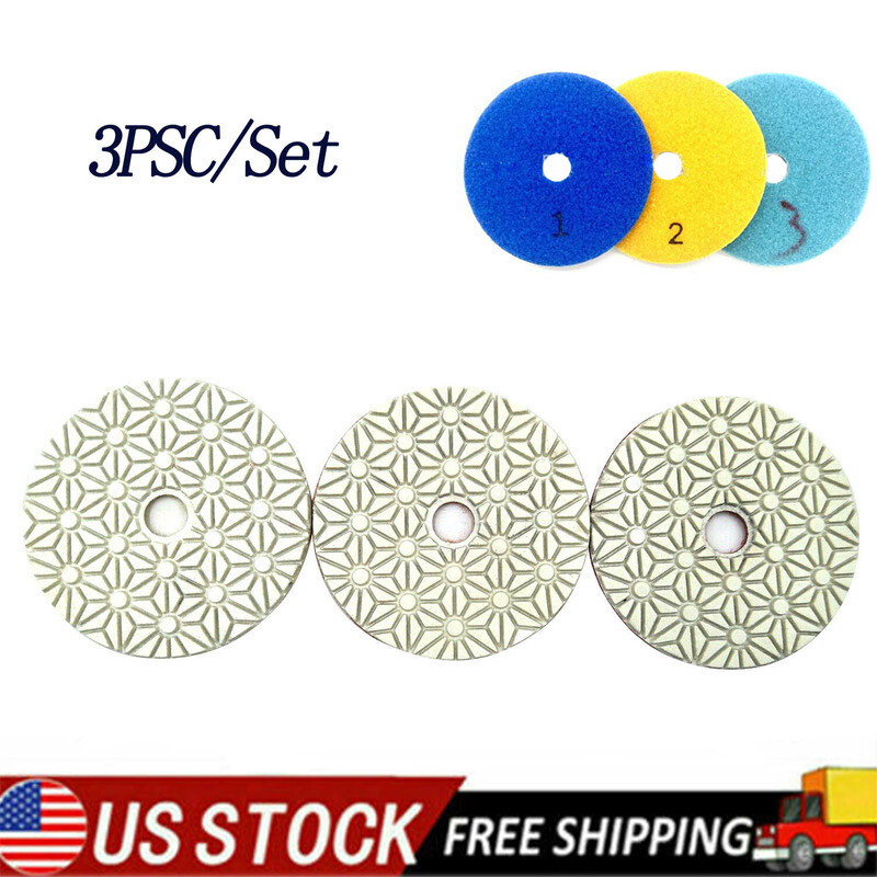 3PCS/Set Dry/Wet 3 Step Diamond Polishing Pads 4-inch for Granite Marble Quartz