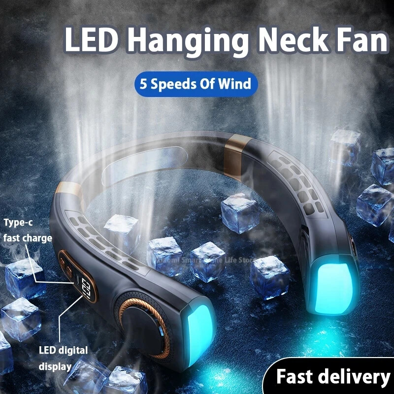 5-Speed Neck Fan Hands Free Portable Fan Leafless Hanging Neck Fan Rechargeable