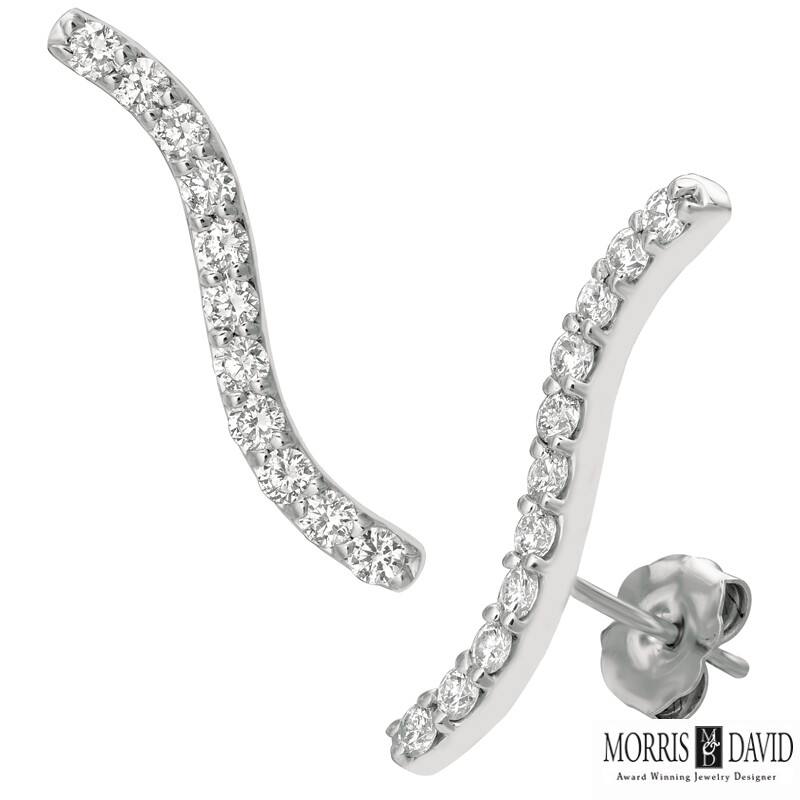 Pre-owned Morris 0.75 Carat Natural Diamond Climber Earrings Si 14k White Gold