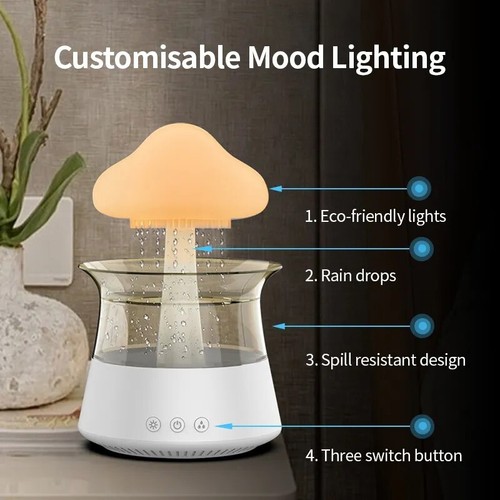 Rain Cloud  Night Light  Humidifier With Raining Water  Drop Sounds